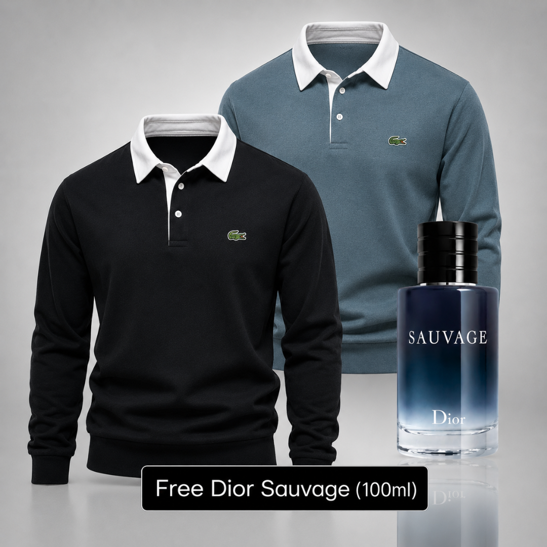 Set of 2 Lacoste Polo Sweaters – Get a Free Sauvage Dior (100 ml)