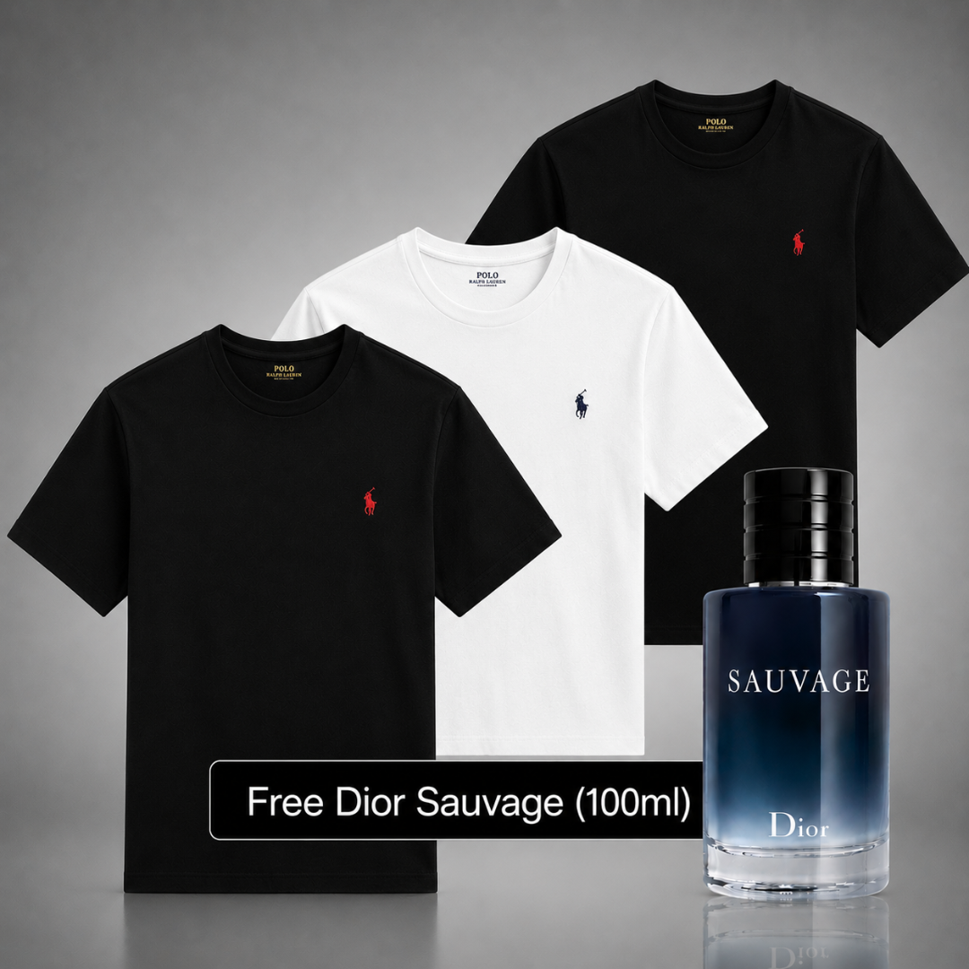 Set of 3 Ralph Lauren Basic Polo Shirts – Get a Free Sauvage Dior (100 ml)