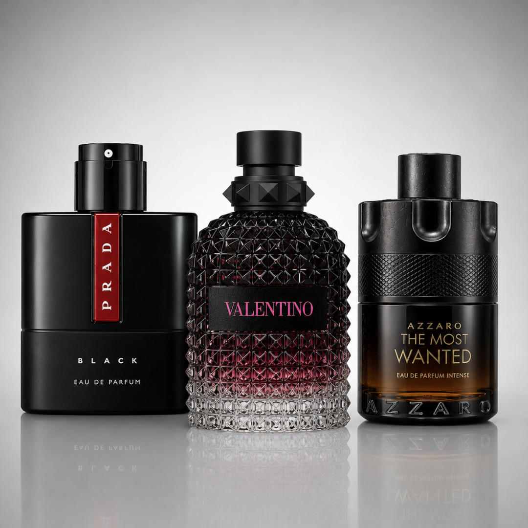 Combo of 3 men’s perfumes – Prada Luna Rossa Black, Valentino Uomo Born In Roma, Azzaro The Most Wanted