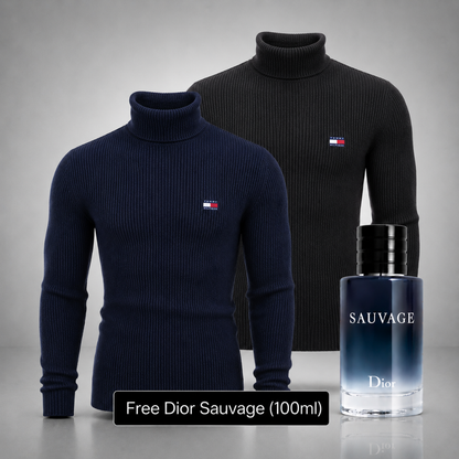 Tommy Hilfiger – Set of 2 High-Quality Knit Turtleneck Sweaters – Get a Free Sauvage Dior (100 ml)