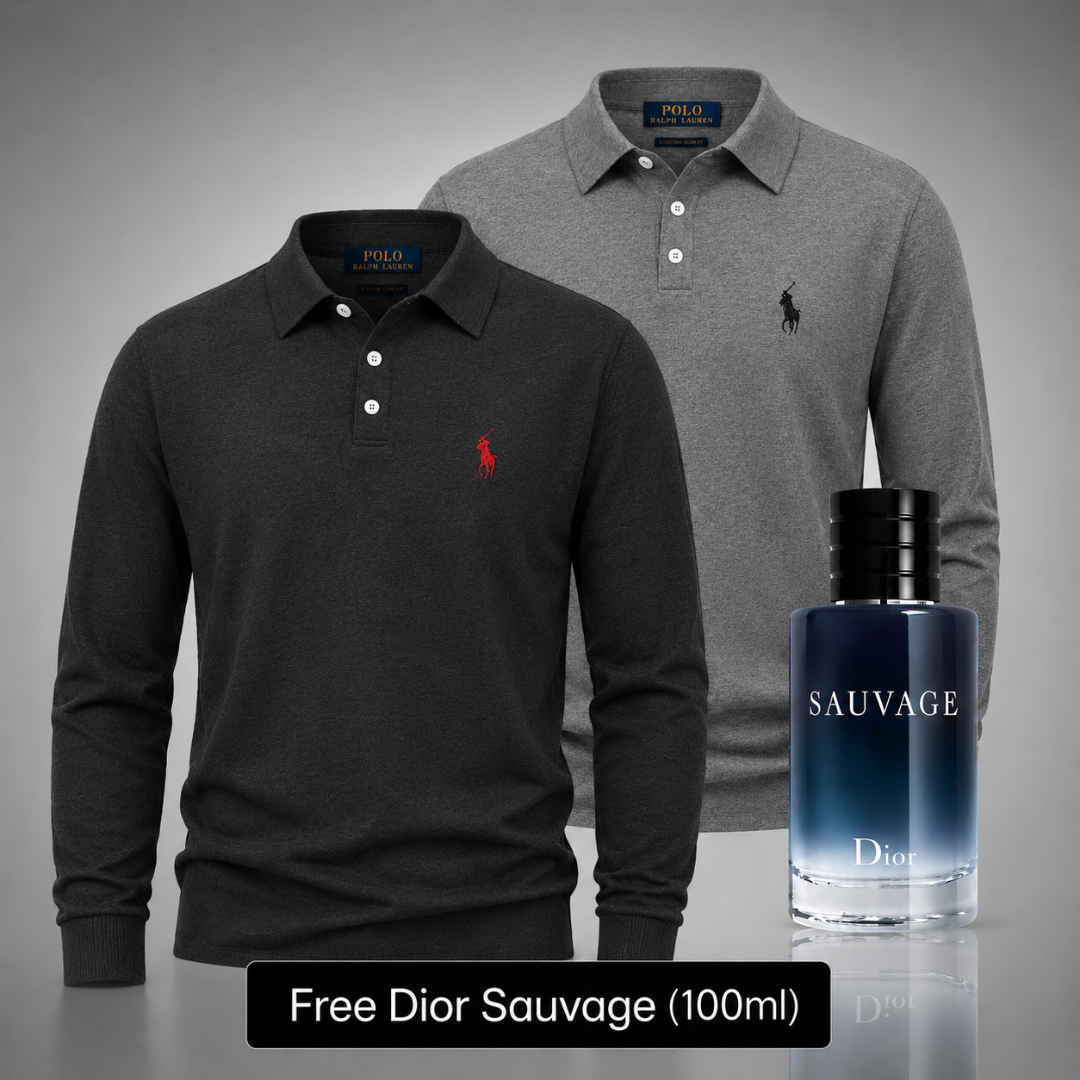 Set of 2 Ralph Lauren Long-Sleeve Polo Shirts – Get a Free Sauvage Dior (100 ml)