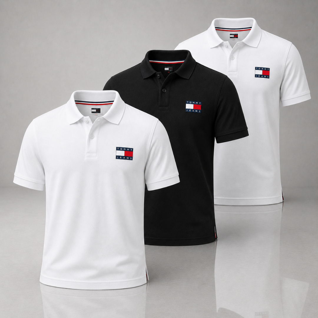Set of 3 Tommy Hilfiger Polo Shirts – Get a Free Sauvage Dior (100 ml)