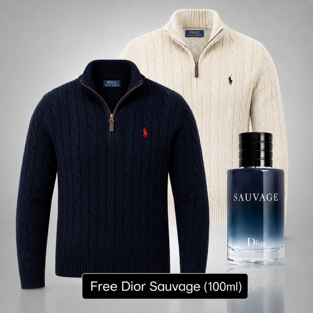 Set of 2 Ralph Lauren Knit Half-Zip Sweaters – Get a Free Sauvage Dior (100 ml)