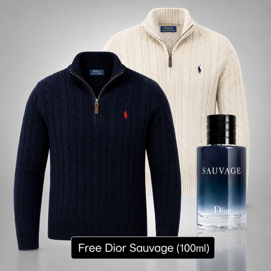 Set of 2 Ralph Lauren Knit Half-Zip Sweaters – Get a Free Sauvage Dior (100 ml)