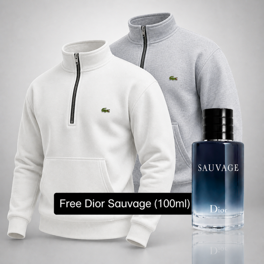 Set of 2 Lacoste Half-Zip Sweaters – Get a Free Sauvage Dior (100 ml)