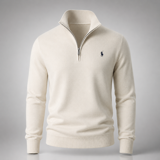 Elegant Ralph Lauren Half-Zip Knit Sweater with High Collar