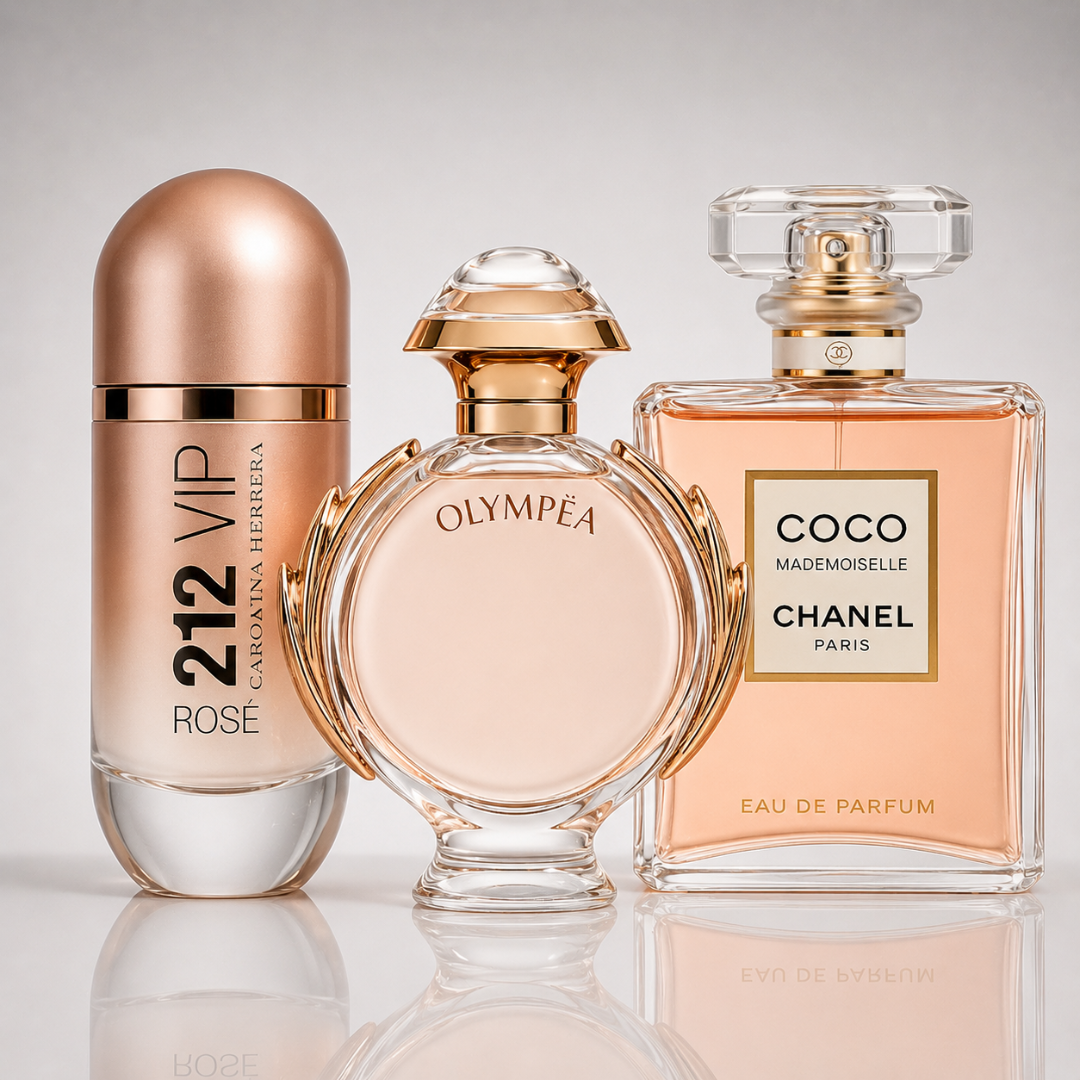 Combo of 3 Women's Perfumes – 212 VIP Rosé by Carolina Herrera, Olympéa by Paco Rabanne, and Coco Mademoiselle by Chanel