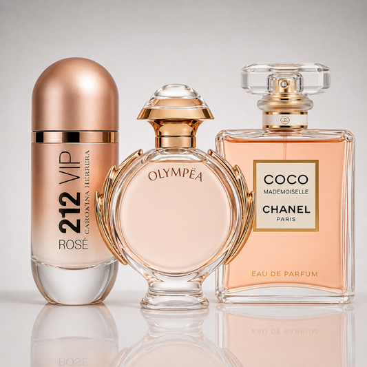 Combo of 3 Women's Perfumes – 212 VIP Rosé by Carolina Herrera, Olympéa by Paco Rabanne, and Coco Mademoiselle by Chanel