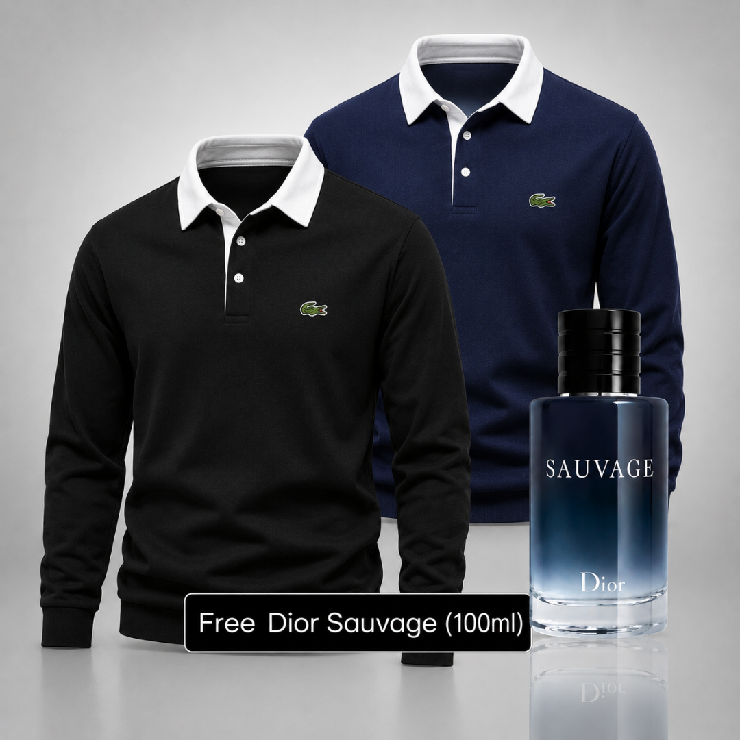 Set of 2 Lacoste Polo Sweaters – Get a Free Sauvage Dior (100 ml)