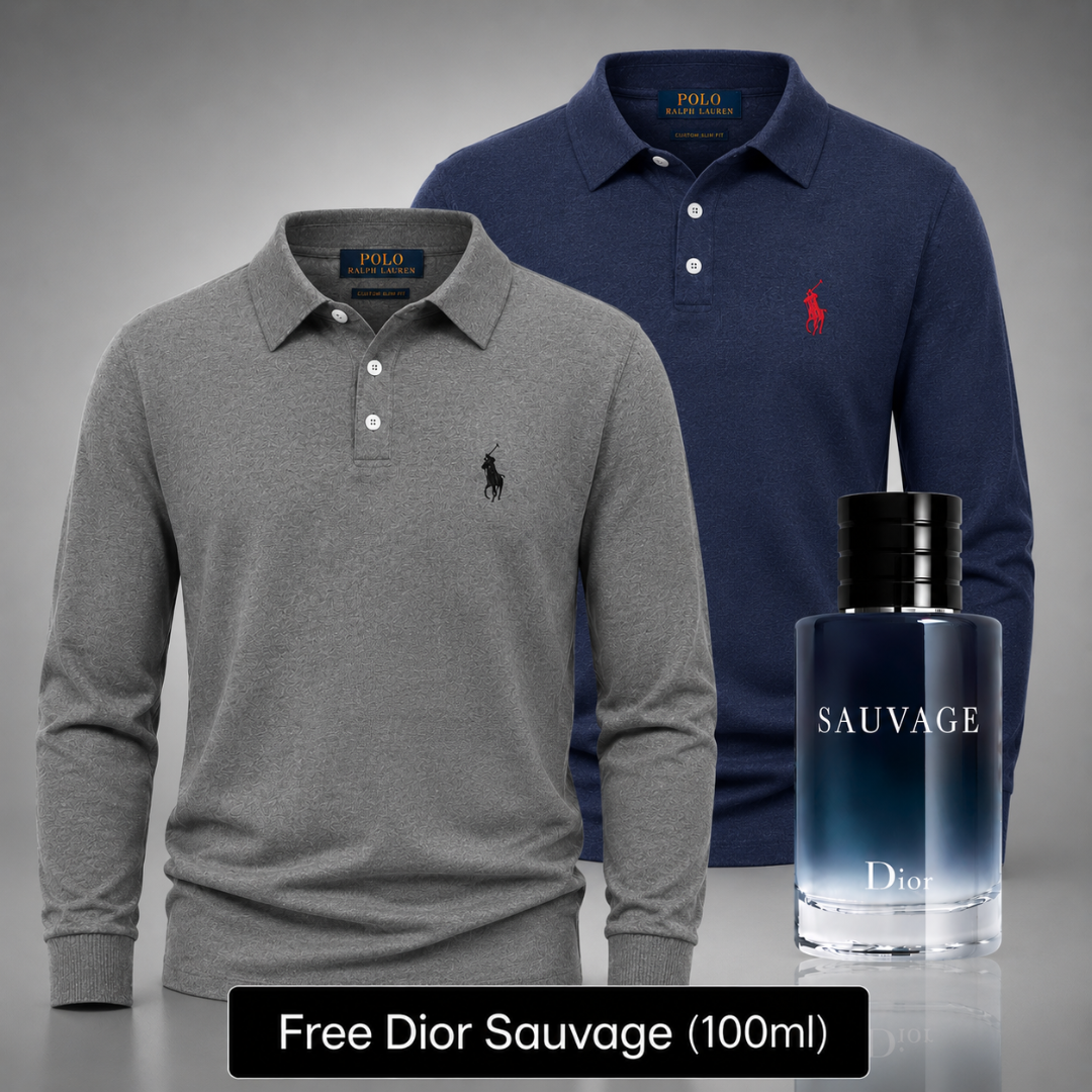 Set of 2 Ralph Lauren Long-Sleeve Polo Shirts – Get a Free Sauvage Dior (100 ml)