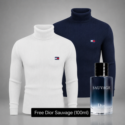 Tommy Hilfiger – Set of 2 High-Quality Knit Turtleneck Sweaters – Get a Free Sauvage Dior (100 ml)