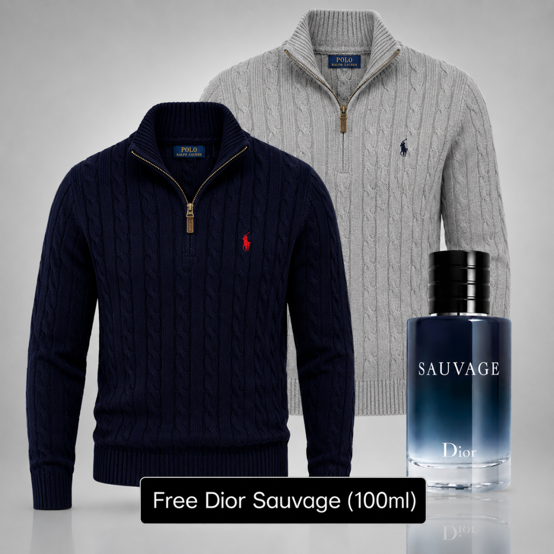 Set of 2 Ralph Lauren Knit Half-Zip Sweaters – Get a Free Sauvage Dior (100 ml)