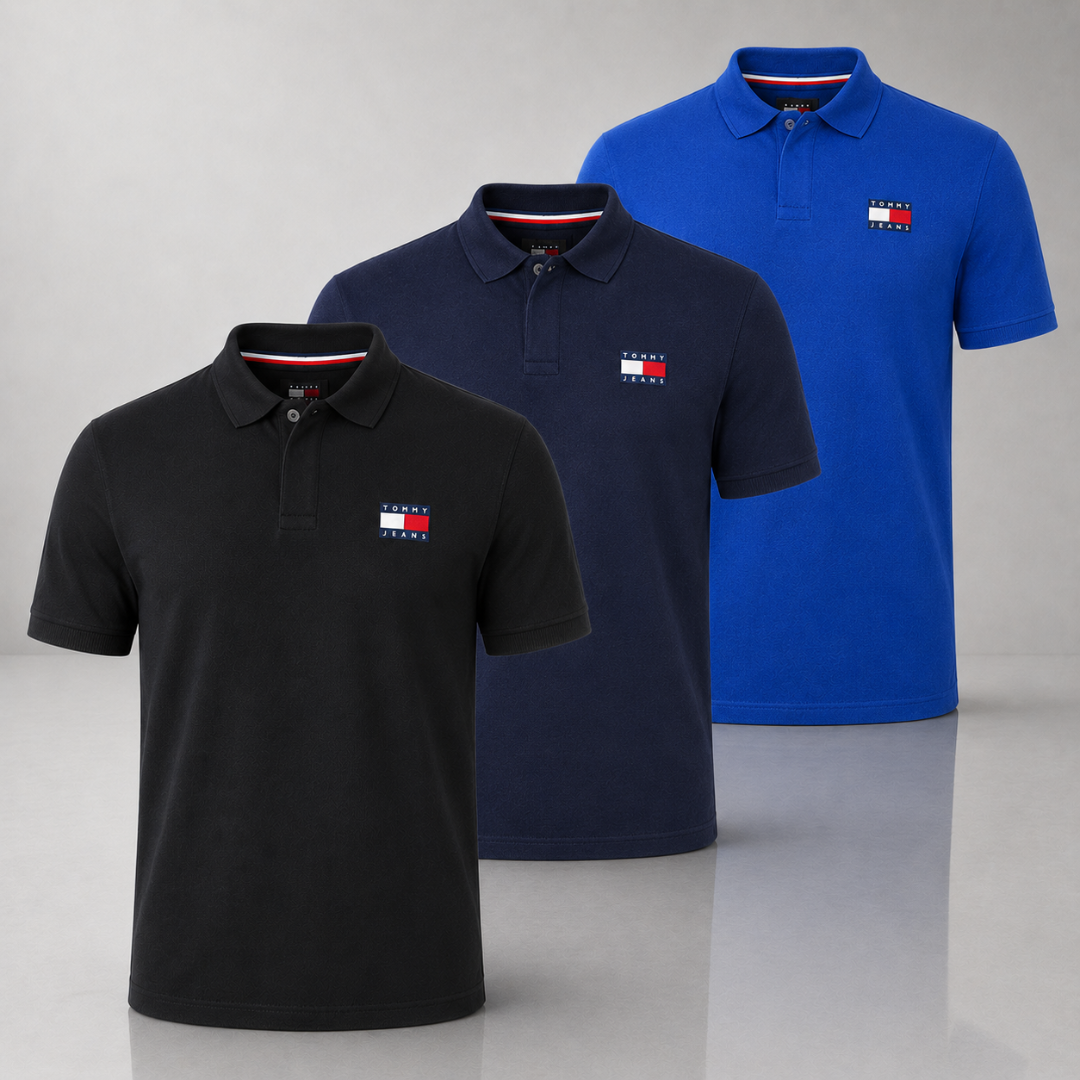 Set of 3 Tommy Hilfiger Polo Shirts – Get a Free Sauvage Dior (100 ml)