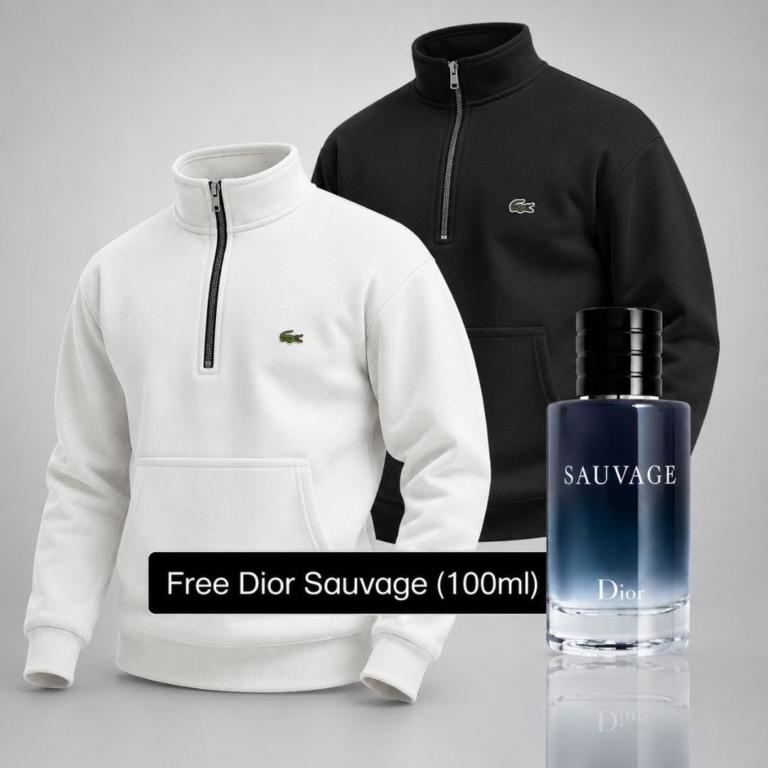 Set of 2 Lacoste Half-Zip Sweaters – Get a Free Sauvage Dior (100 ml)