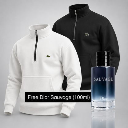 Set of 2 Lacoste Half-Zip Sweaters – Get a Free Sauvage Dior (100 ml)