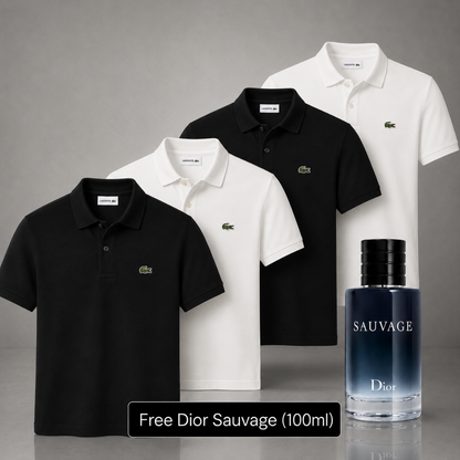 Set of 4 Lacoste Polo Shirts – Get a Free Sauvage Dior (100 ml)