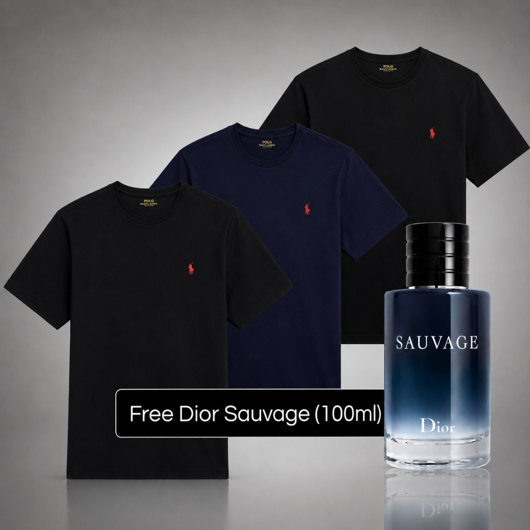 Set of 3 Ralph Lauren Basic Polo Shirts – Get a Free Sauvage Dior (100 ml)