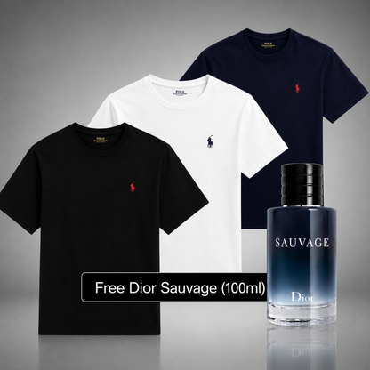 Set of 3 Ralph Lauren Basic Polo Shirts – Get a Free Sauvage Dior (100 ml)