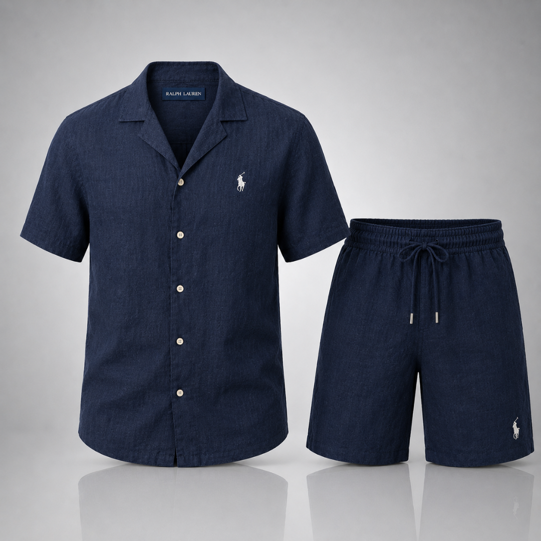 Ralph Lauren Set: Polo Shirt + Linen Shorts – Includes a Free Dior Sauvage (100 ml)