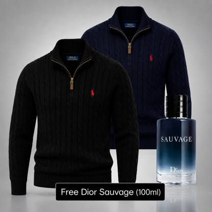 Set of 2 Ralph Lauren Knit Half-Zip Sweaters – Get a Free Sauvage Dior (100 ml)