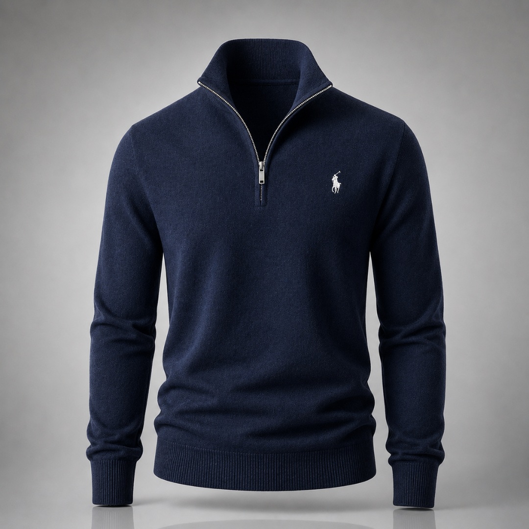 Elegant Ralph Lauren Half-Zip Knit Sweater with High Collar