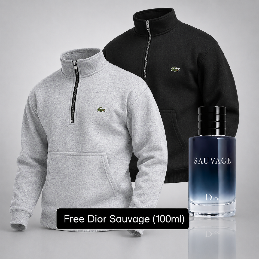 Set of 2 Lacoste Half-Zip Sweaters – Get a Free Sauvage Dior (100 ml)