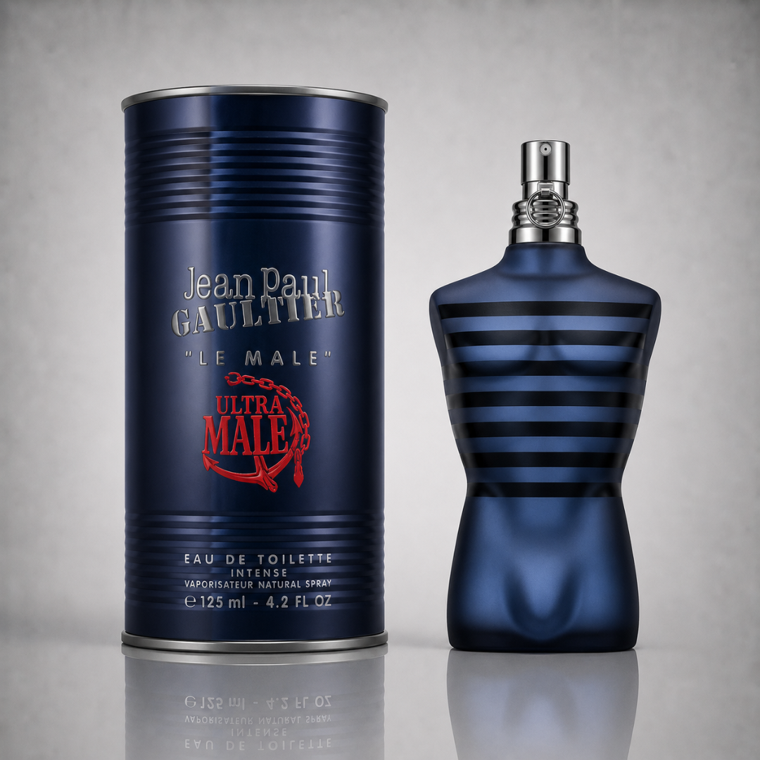 Combo of 3 men’s perfumes – Dylan Blue by Versace, Phantom by Paco Rabanne, and Ultra Male by Jean Paul Gaultier