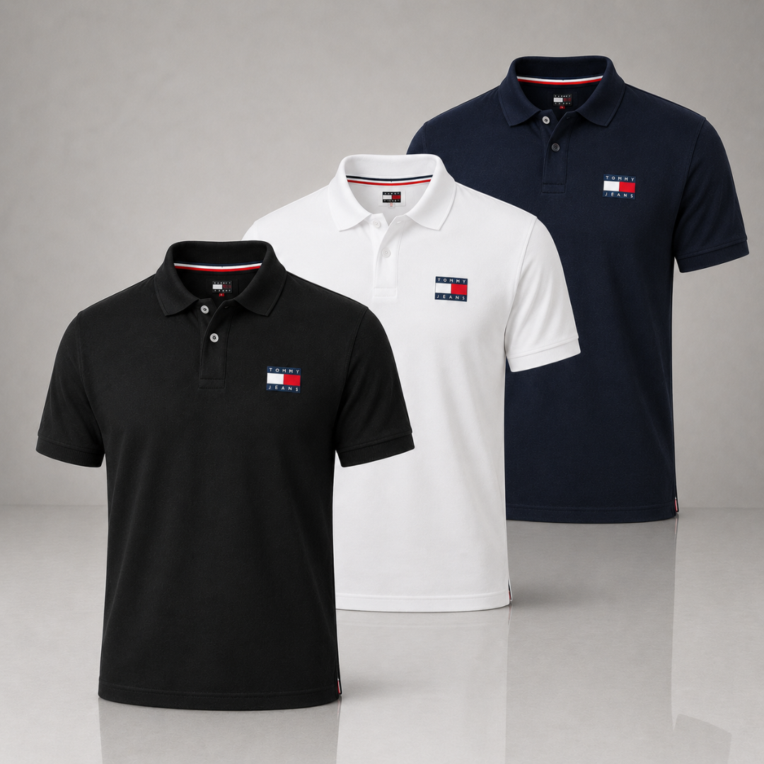 Set of 3 Tommy Hilfiger Polo Shirts – Get a Free Sauvage Dior (100 ml)