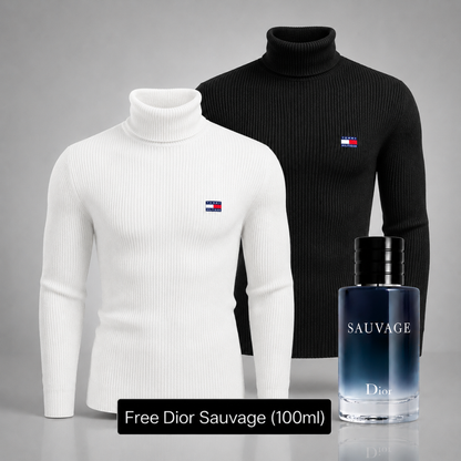 Tommy Hilfiger – Set of 2 High-Quality Knit Turtleneck Sweaters – Get a Free Sauvage Dior (100 ml)