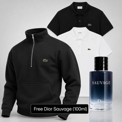Lacoste Set – 1 Sweater & 2 Polo Shirts – Get a Free Sauvage Dior (100 ml)