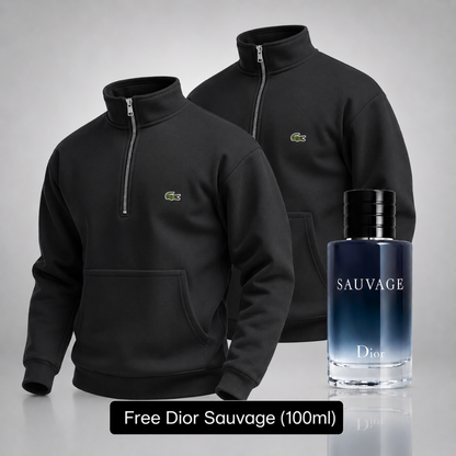 Set of 2 Lacoste Half-Zip Sweaters – Get a Free Sauvage Dior (100 ml)