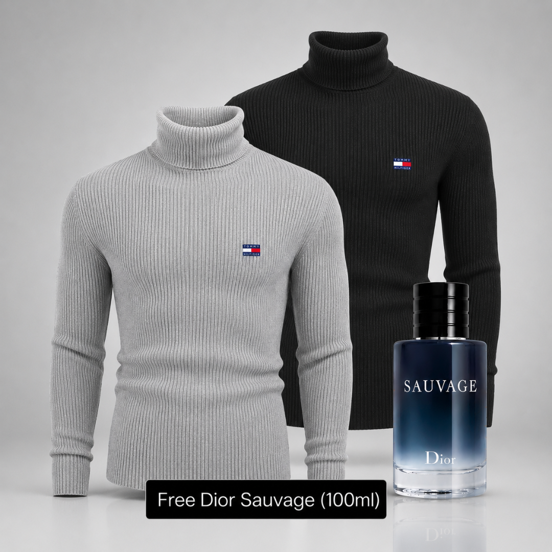 Tommy Hilfiger – Set of 2 High-Quality Knit Turtleneck Sweaters – Get a Free Sauvage Dior (100 ml)