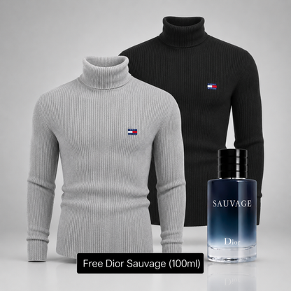 Tommy Hilfiger – Set of 2 High-Quality Knit Turtleneck Sweaters – Get a Free Sauvage Dior (100 ml)