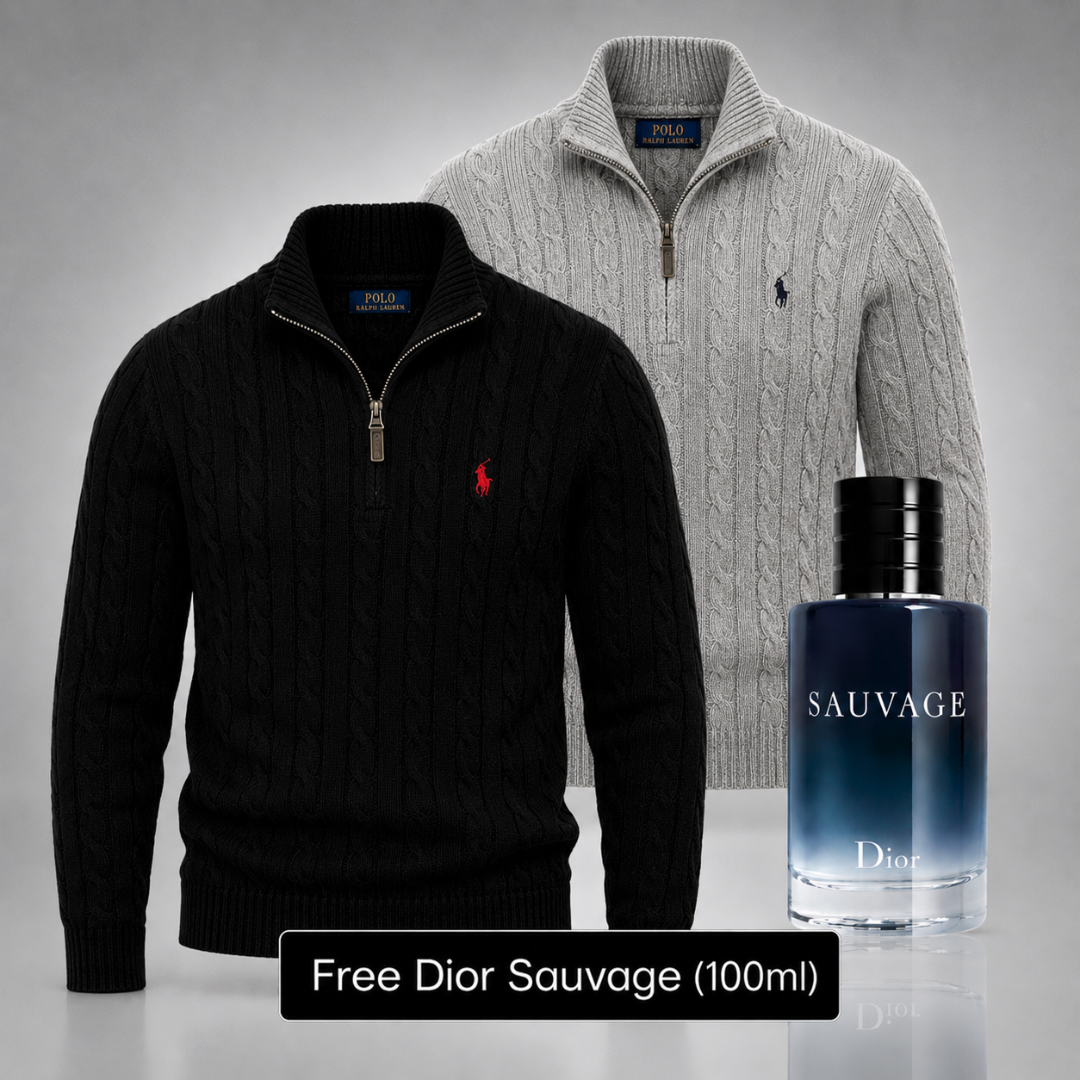 Set of 2 Ralph Lauren Knit Half-Zip Sweaters – Get a Free Sauvage Dior (100 ml)