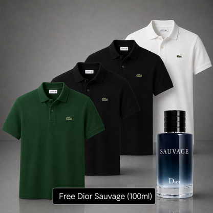 Set of 4 Lacoste Polo Shirts – Get a Free Sauvage Dior (100 ml)