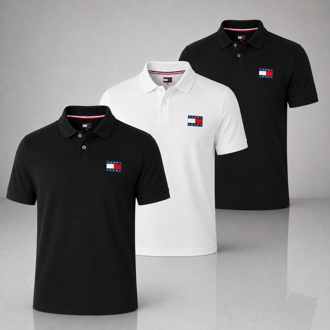 Set of 3 Tommy Hilfiger Polo Shirts – Get a Free Sauvage Dior (100 ml)