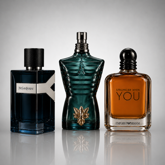 Combo of 3 Men’s Fragrances – Yves Saint Laurent Y, Jean Paul Gaultier Le Beau Le Parfum & Emporio Armani Stronger With You