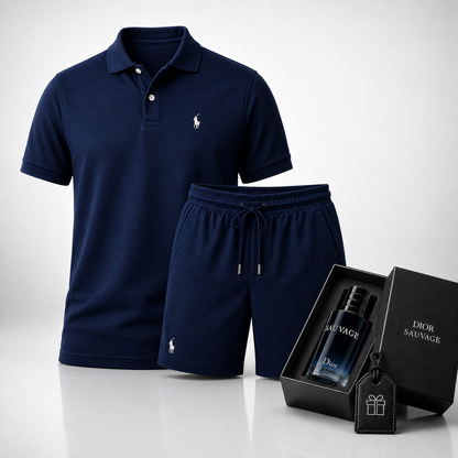 Ralph Lauren Set: Polo Shirt + Pima Cotton Shorts – Includes a Free Dior Sauvage (100 ml)