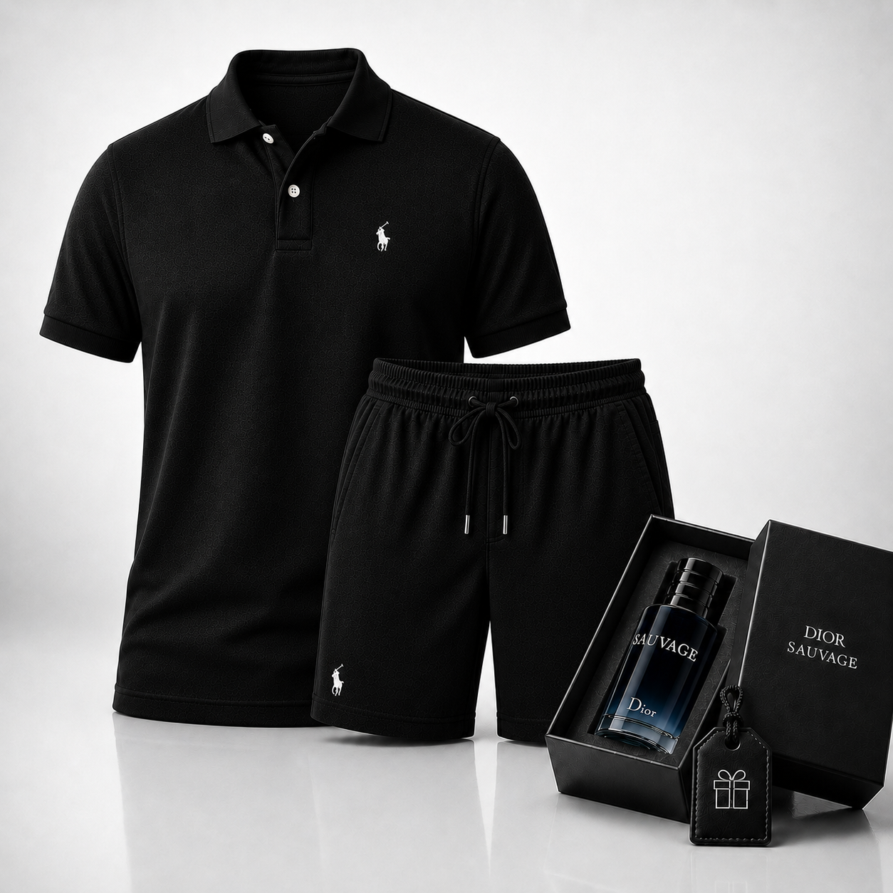 Ralph Lauren Set: Polo Shirt + Pima Cotton Shorts – Includes a Free Dior Sauvage (100 ml)