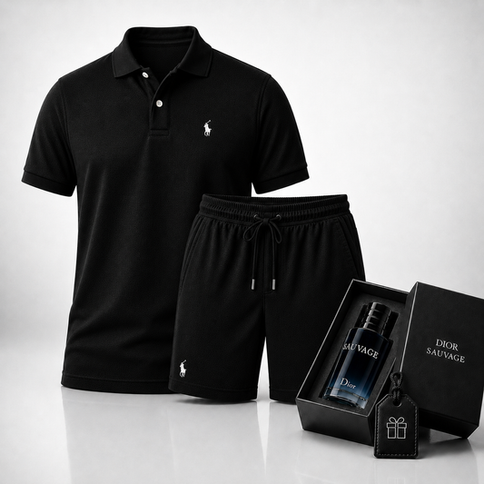 Ralph Lauren Set: Polo Shirt + Pima Cotton Shorts – Includes a Free Dior Sauvage (100 ml)