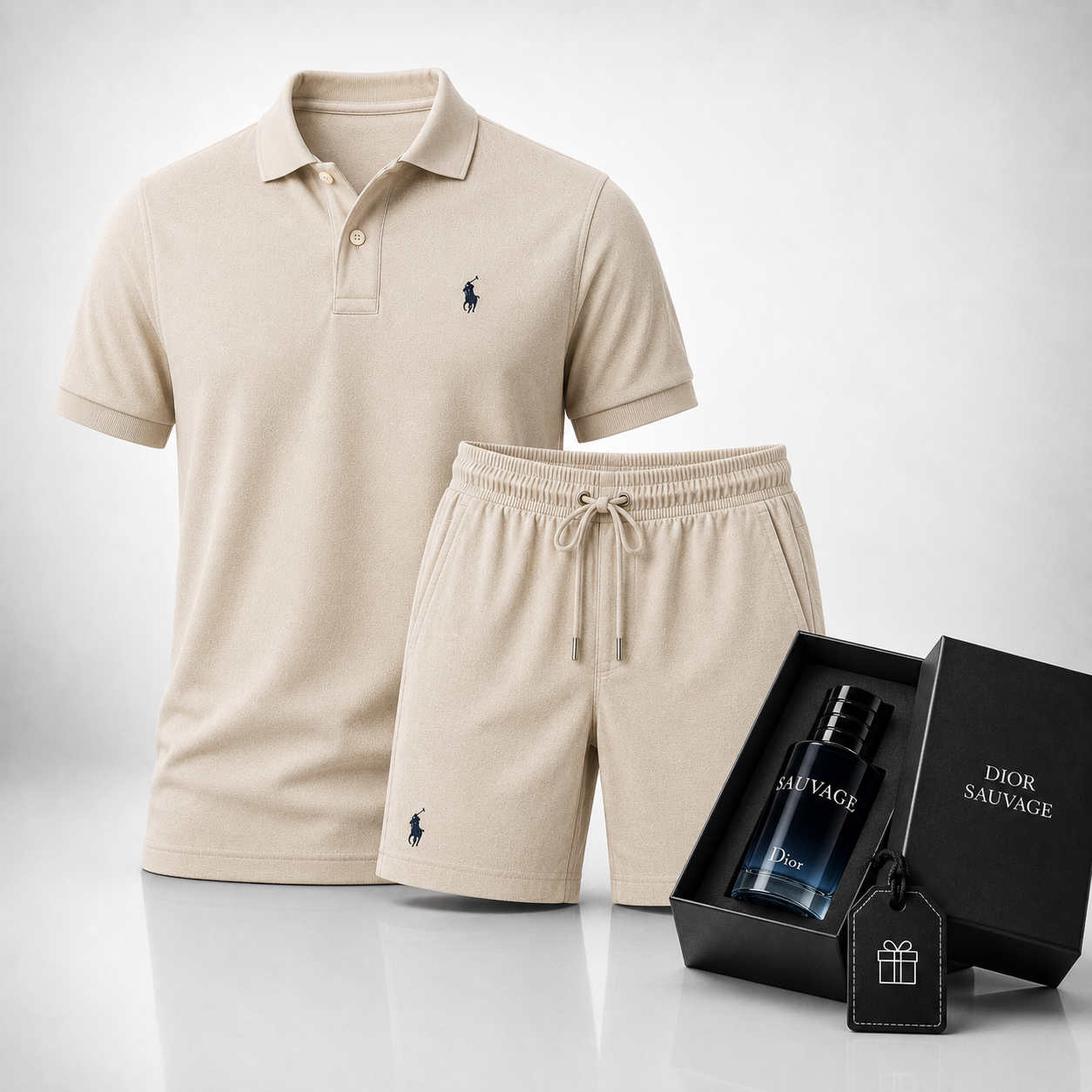 Ralph Lauren Set: Polo Shirt + Pima Cotton Shorts – Includes a Free Dior Sauvage (100 ml)
