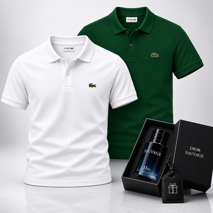 Lacoste Set: 2 Polo Shirts – Includes a Free Dior Sauvage (100 ml)