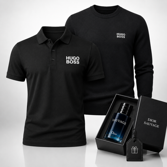 Hugo Boss Set: Polo Shirt + Sweater – Includes a Free Dior Sauvage (100 ml)