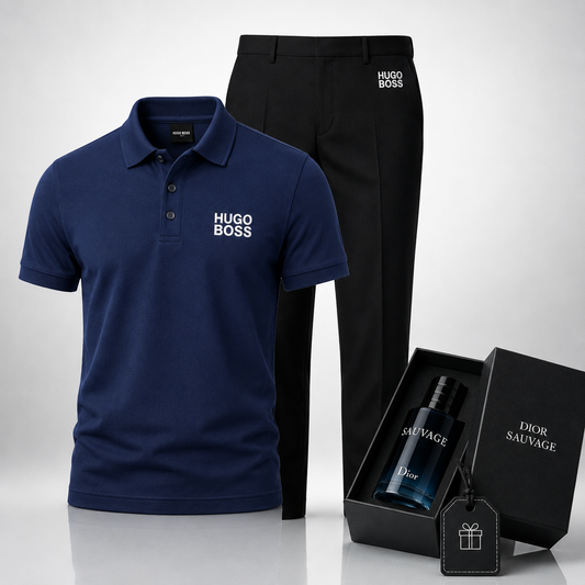 Hugo Boss Set: Polo Shirt + Dress Pants – Includes a Free Dior Sauvage (100 ml)