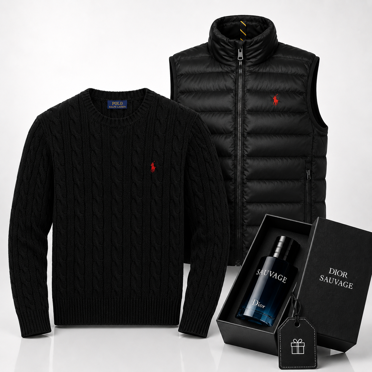 Ralph Lauren Set: Knit Sweater & Vest – Includes a Free Dior Sauvage (100 ml)