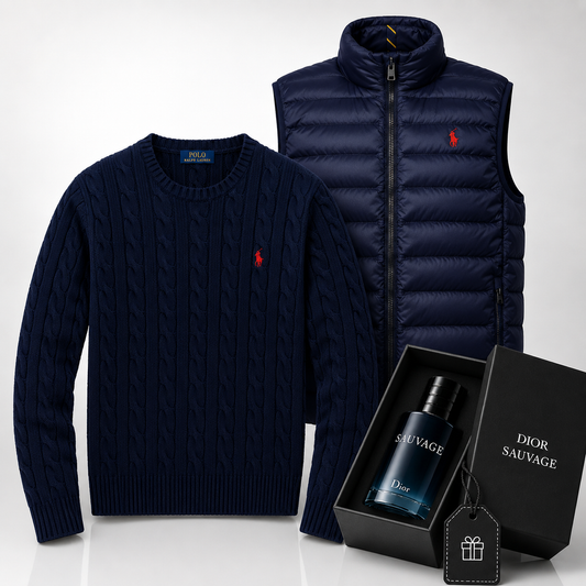Ralph Lauren Set: Knit Sweater & Vest – Includes a Free Dior Sauvage (100 ml)