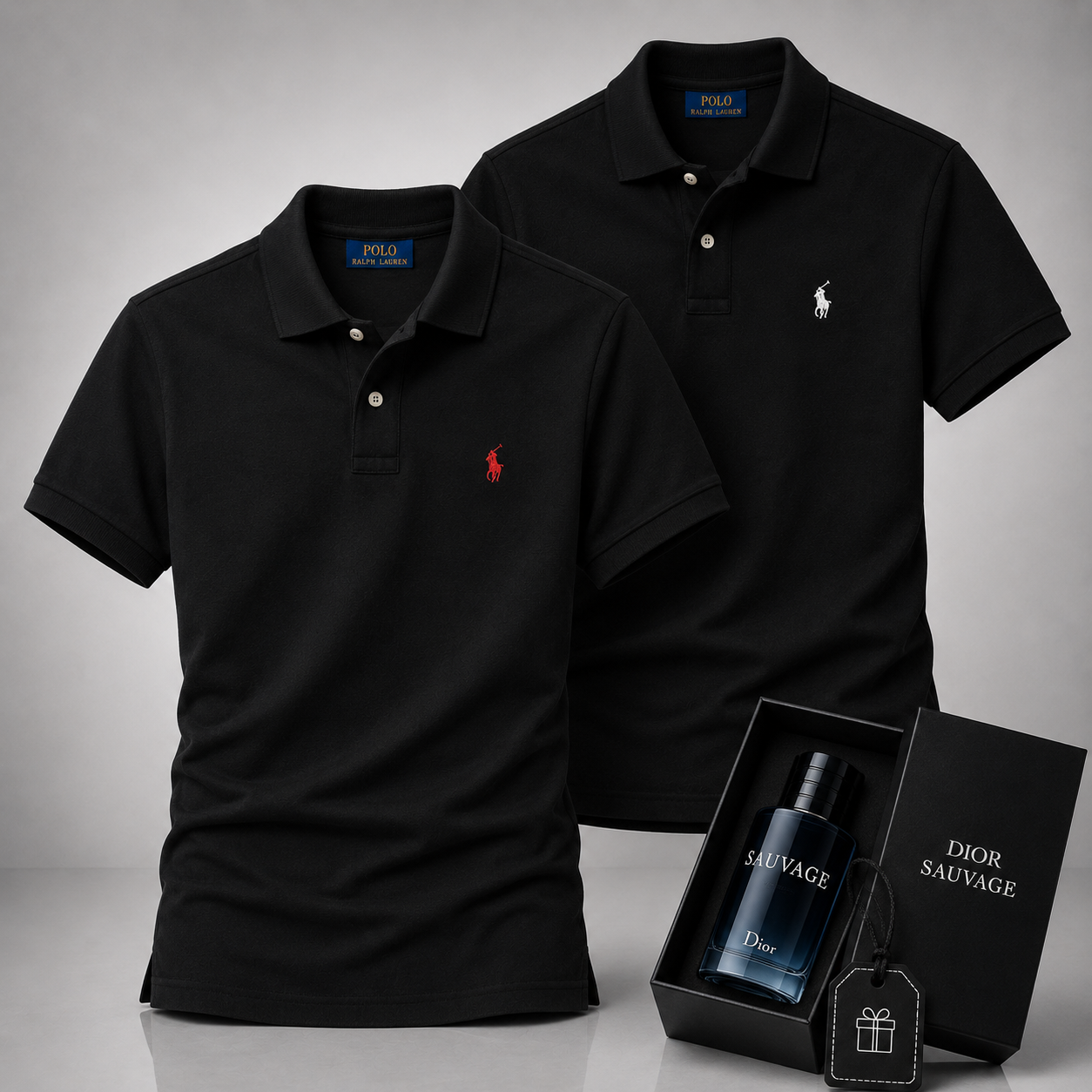 Ralph Lauren Set: 2 Polo Shirts – Includes a Free Dior Sauvage (100 ml)