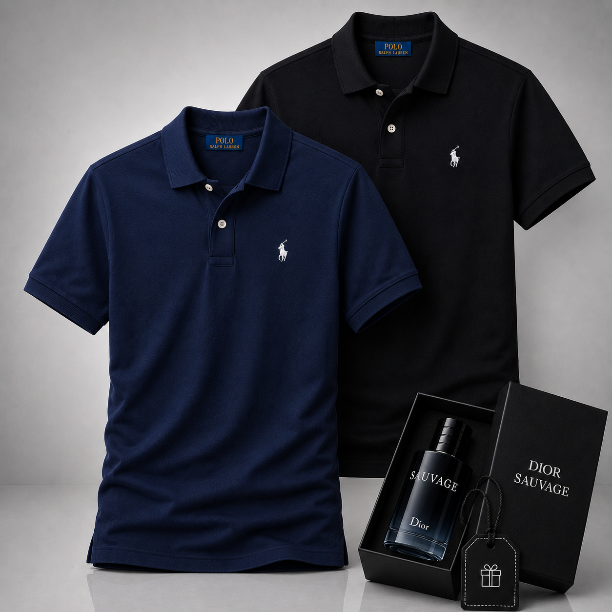 Ralph Lauren Set: 2 Polo Shirts – Includes a Free Dior Sauvage (100 ml)