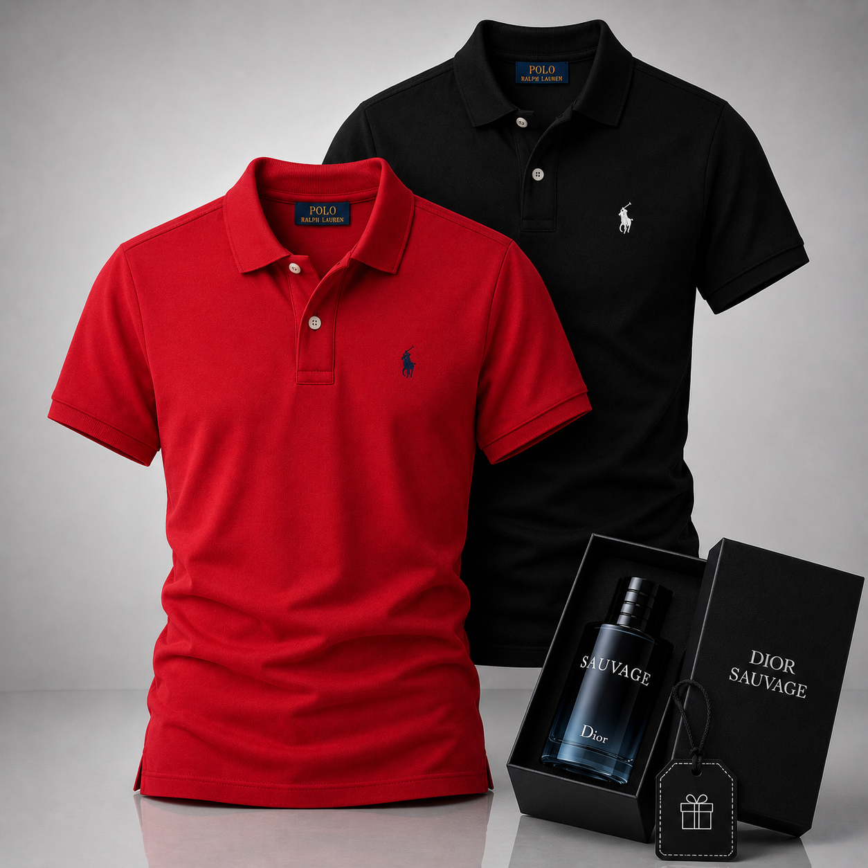 Ralph Lauren Set: 2 Polo Shirts – Includes a Free Dior Sauvage (100 ml)