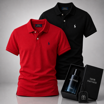 Ralph Lauren Set: 2 Polo Shirts – Includes a Free Dior Sauvage (100 ml)